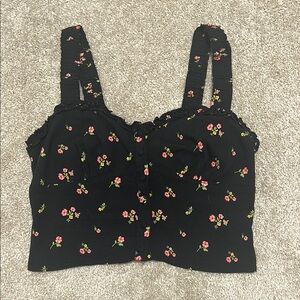 Floral Black Crop Top